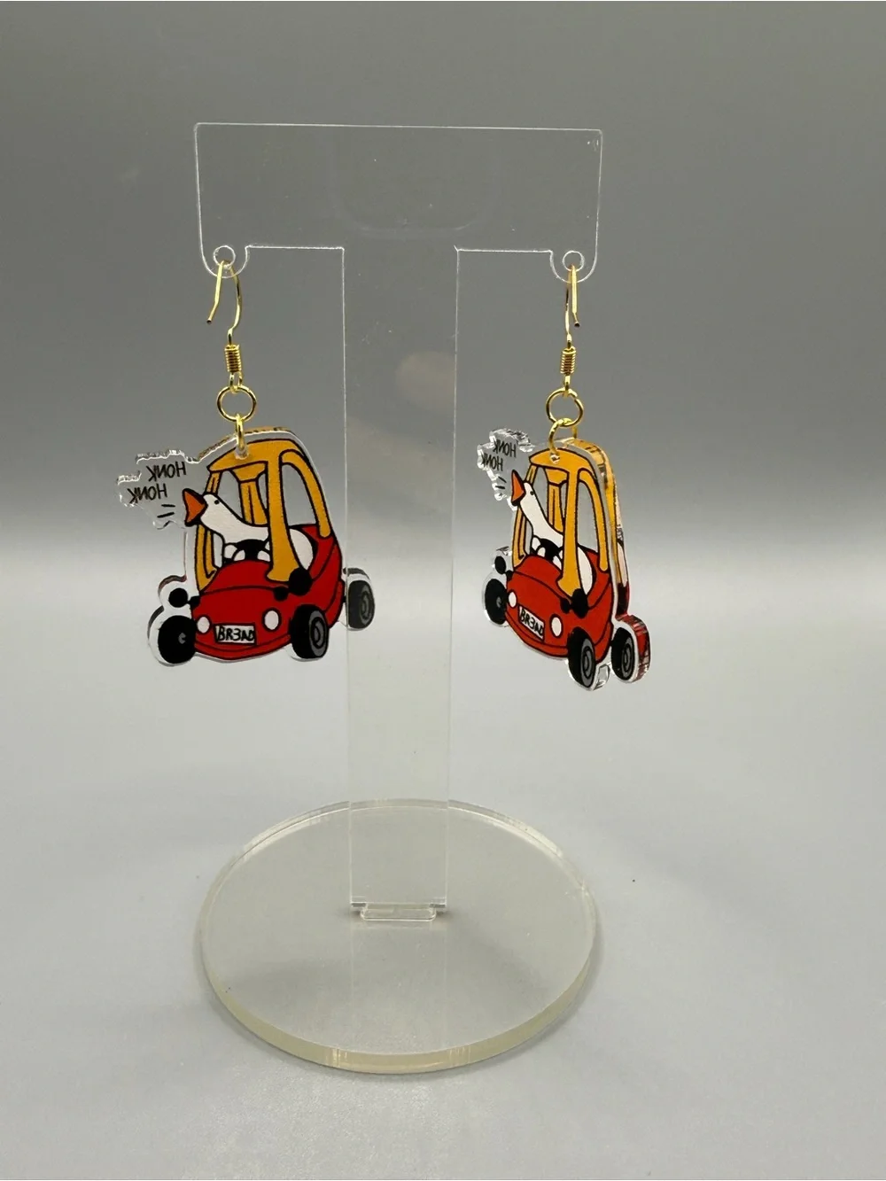 Cute Red Toy Car Goose Earrings - Handmade #E0454C